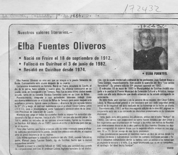Elba Fuentes Oliveros  [artículo] Carib.