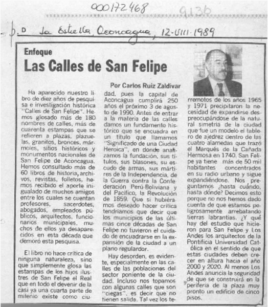 Las calles de San Felipe  [artículo] Carlos Ruiz Zaldívar.