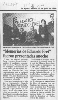 "Memorias de Eduardo Frei" fueron presentadas anoche  [artículo].