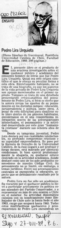 Pedro Lira Urquieta  [artículo] Carlos Cousiño.