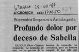 Profundo dolor por deceso de Sabella  [artículo] Dora Chipoco Jorquera.