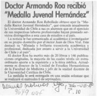 Doctor Armando Roa recibió "Medalla Juvenal Hernández  [artículo].
