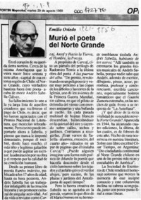 Murió el poeta del Norte Grande  [artículo] Emilio Oviedo.