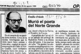 Murió el poeta del Norte Grande  [artículo] Emilio Oviedo.