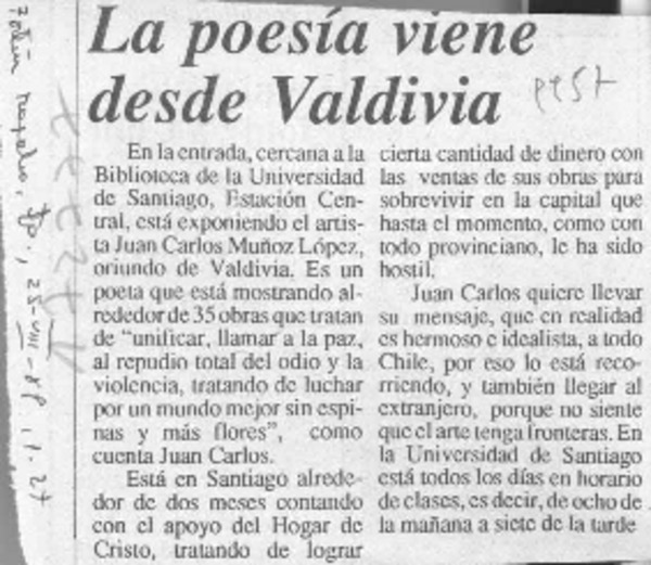 La Poesía viene desde Valdivia  [artículo].
