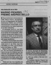 Marino Pizarro, premio Andrés Bello  [artículo].