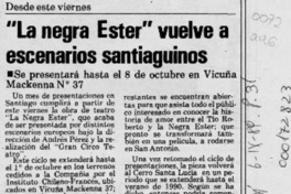"La Negra Ester" vuelve a escenarios santiaguinos  [artículo].