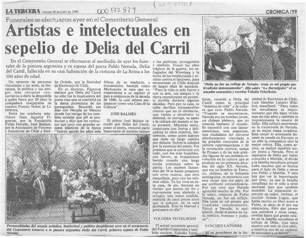Artistas e intelectuales en sepelio de Delia del Carril  [artículo].