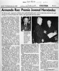 Armando Roa, premio Juvenal Hernández  [artículo] Samuel Valenzuela Y.