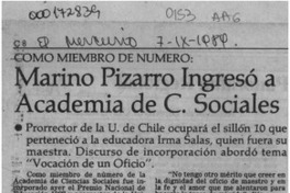 Marino Pizarro ingresó a Academia de C. Sociales  [artículo].