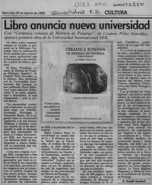Libro anuncia nueva universidad  [artículo] Rodolfo Gambetti.