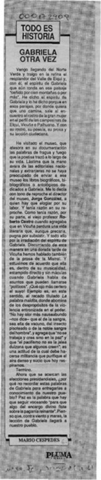 Gabriela otra vez  [artículo] Mario Céspedes.