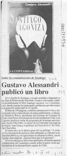 Gustavo Alessandri publicó un libro  [artículo].