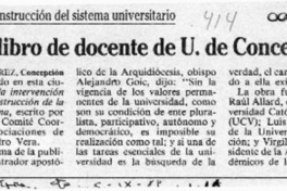 Lanzan libro de docente de U. de Concepción  [artículo] Antonio Alvarez.