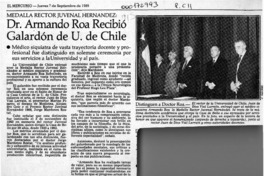 Dr. Armando Roa recibió galardón de U. de Chile  [artículo].