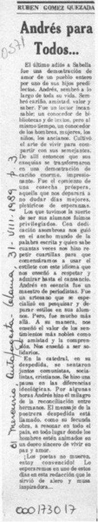 Andrés para todos --  [artículo] Rubén Gómez Quezada.