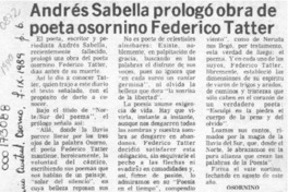 Andrés Sabella prologó obra de poeta osornino Federico Tatter  [artículo].