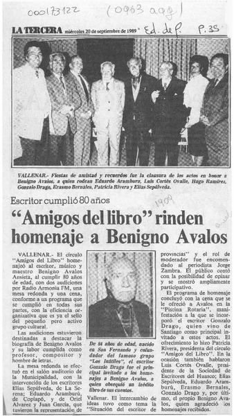 "Amigos del libro" rinden homenaje a Benigno Avalos  [artículo].