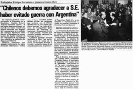 "Chilenos debemos agradecer a S. E. haber evitado guerra con Argentina"