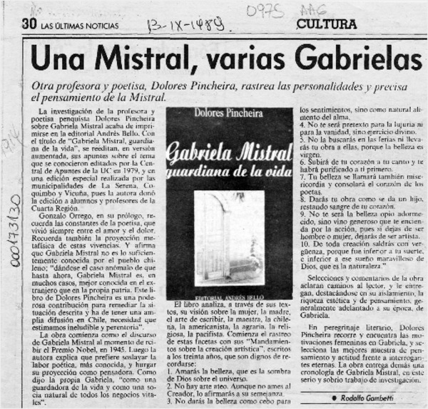 Una Mistral, varias Gabrielas  [artículo] Rodolfo Gambetti.