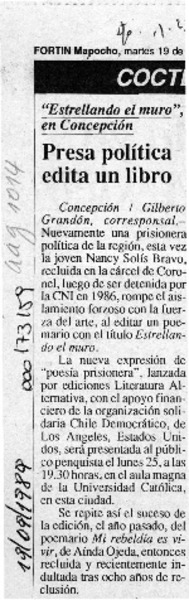 Presa política edita un libro  [artículo] Gilberto Grandón.