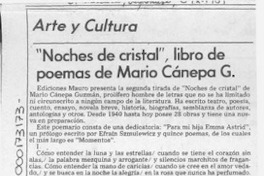 "Noches de cristal", libro de poemas de Mario Cánepa G.  [artículo] Isabel Barrientos Díaz.