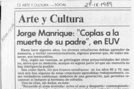 Jorge Manrique, "Coplas a la muerte de su padre", en EUV  [artículo] Bernardo Soria.