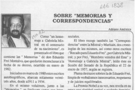 Sobre "Memorias y correspondencias"  [artículo] Adriano Améstica.