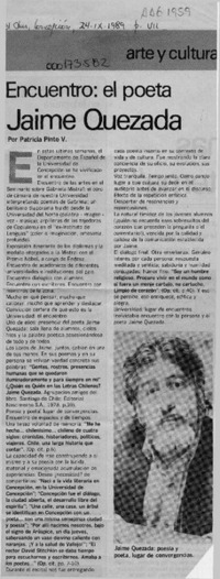 Encuentro, el poeta Jaime Quezada  [artículo] Patricia Pinto V.