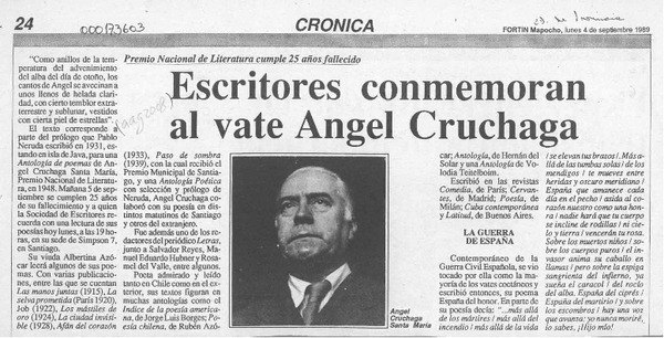 Escritores conmemoran al vate Angel Cruchaga