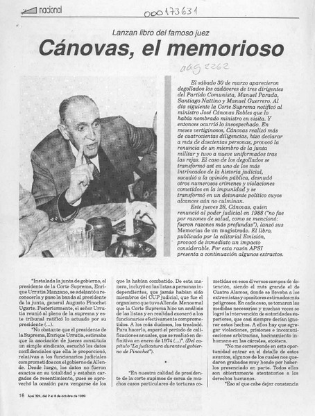 Cánovas, el memorioso  [artículo].