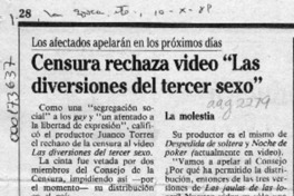 Censura rechaza video "Las diversiones del tercer sexo"  [artículo].