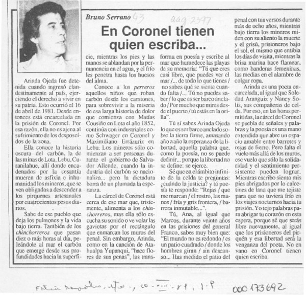 En Coronel tienen quien escriba --  [artículo] Bruno Serrano.