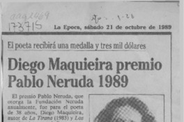 Diego Maquieira premio Pablo Neruda 1989  [artículo].
