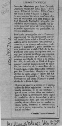 Derecho masónico  [artículo] Osvaldo Torres-Ahumada.