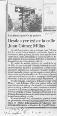 Desde ayer existe la calle Juan Gómez Millas  [artículo].