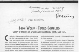Egon Wolff "Teatro completo"  [artículo] Eduardo Guerrero del Río.