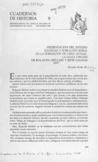 Presentación del estudio "Sociedad y población rural en la formación de Chile actual, La Ligua 1700-1850" de Rolando Mellafe y René Salinas