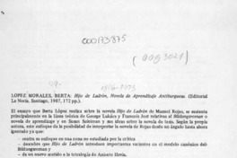 López Morales, Berta, "Hijo de ladrón, novela de aprendizaje antiburguesa"  [artículo] Carlos Díaz Amigo.