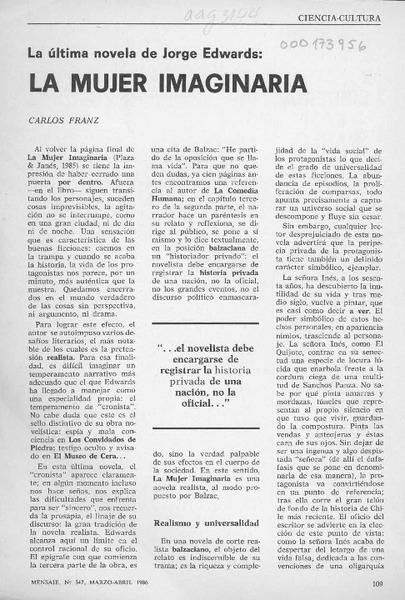 La mujer imaginaria  [artículo] Carlos Franz.