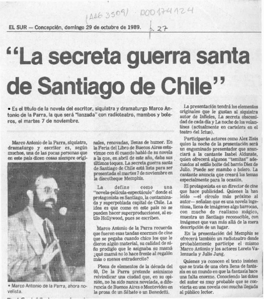 "La Secreta guerra santa de Santiago de Chile"  [artículo].