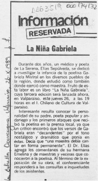 La Niña Gabriela  [artículo].