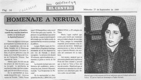 Homenaje a Neruda  [artículo].