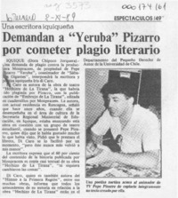 Demandan a "Yeruba" Pizarro por cometer plagio literario  [artículo] Dora Chipoco Jorquera.