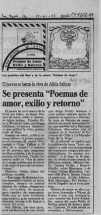 Se presenta "Poemas de amor, exilio y retorno"  [artículo].