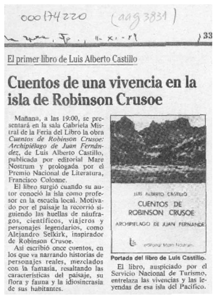 Cuentos de una vivencia en la isla de Róbinson Crusoe  [artículo].