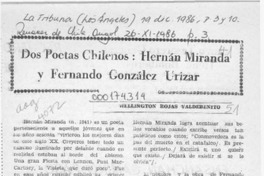 Dos poetas chilenos, Hernán Miranda y Fernando González Urízar  [artículo] Wellington Rojas Valdebenito.