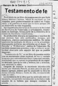 Testamento de fe  [artículo] Hernán de la Carrera Cruz.