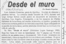 Desde el muro  [artículo] Ramón Riquelme.
