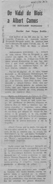 De Vidal de Blois a Albert Camus  [artículo] José Vargas Badilla.